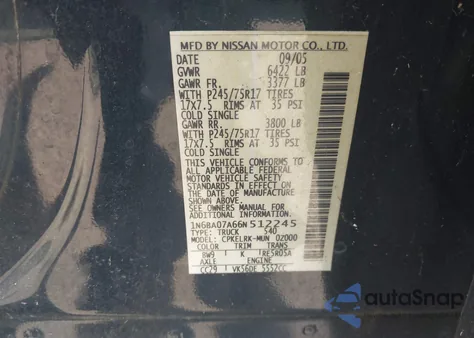 2006 Nissan Titan Xe from USA, damaged, VIN 1N6BA07A66N512245
